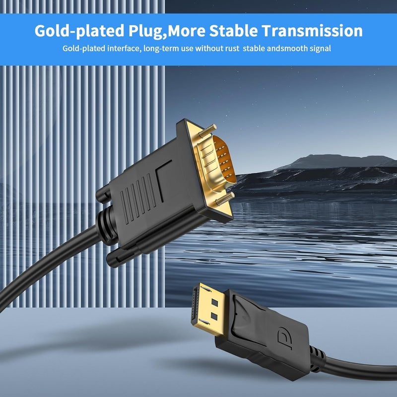 Seefeful (in) DisplayPort to (Out) VGA Adapter DP to VGA Cable Male to Male Gold-Plated for Computer, Laptop,Monitor, TV, Projector (NOT Bidirectional,) (3 Feet / 2PACK) - Image 4